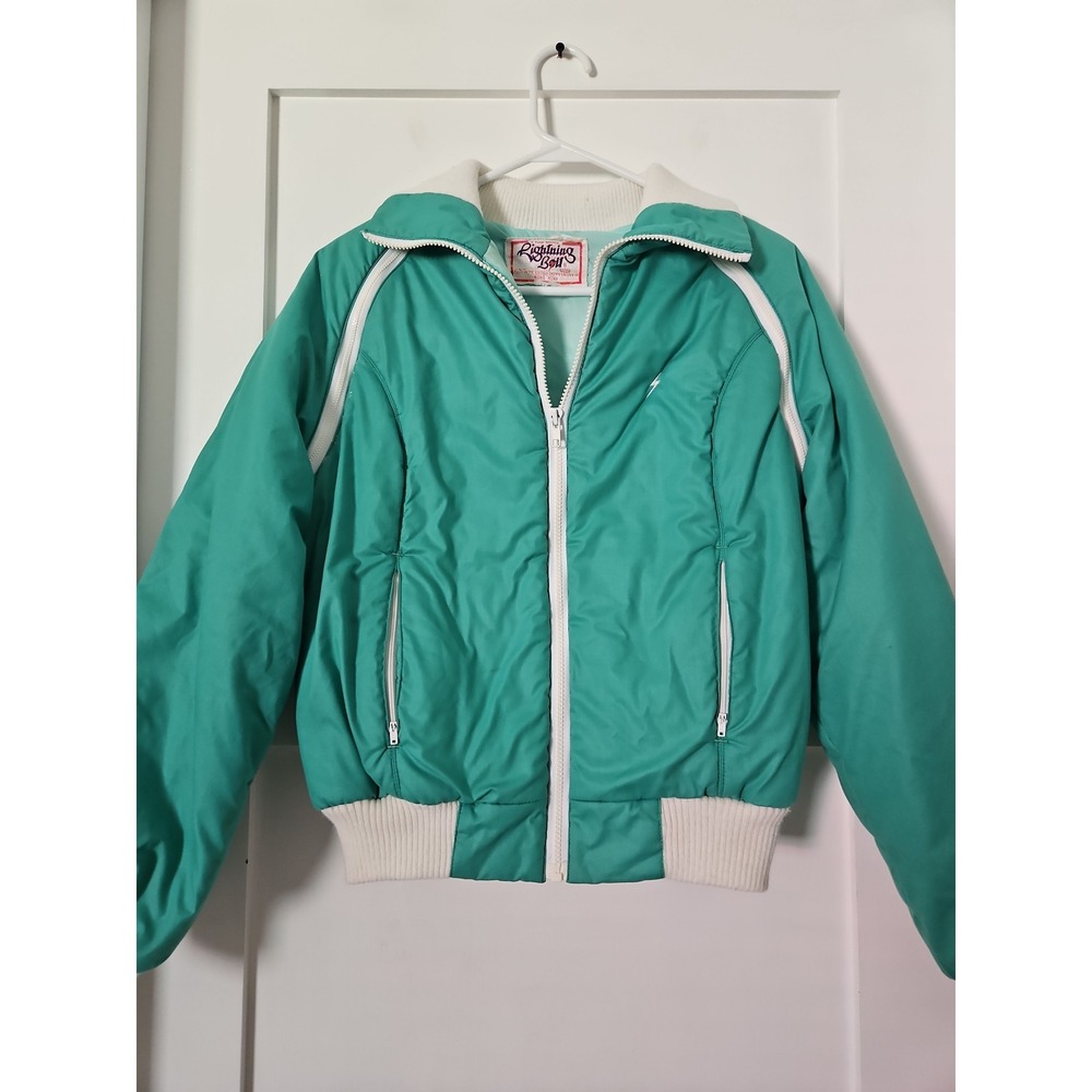 Rare Vintage Lightning Bolt 2-in-1 Convertible Puffer Jacket Vest Teal Green